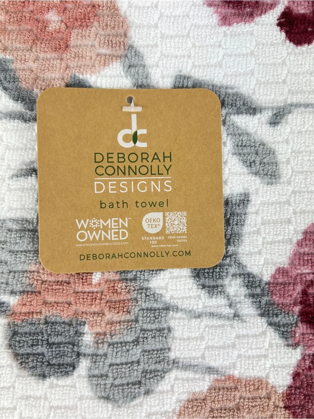 Deborah Connolly Bath Towel Set Burgundy Gray White Floral Extra Soft 2 Pc NEW